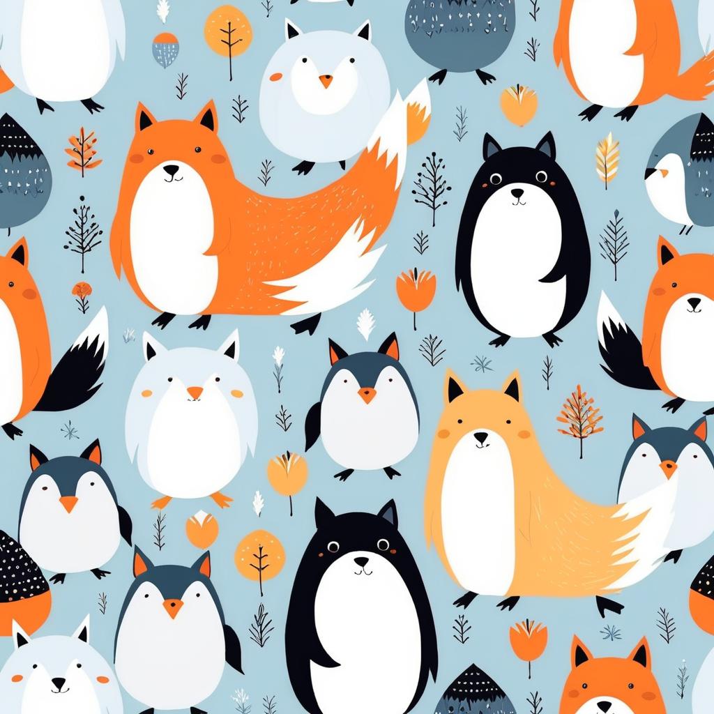 Whimsical Friends: Fox, Wolf, and Penguin