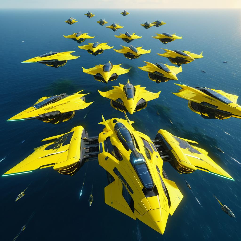 Futuristic Ships Over Titania's Surface