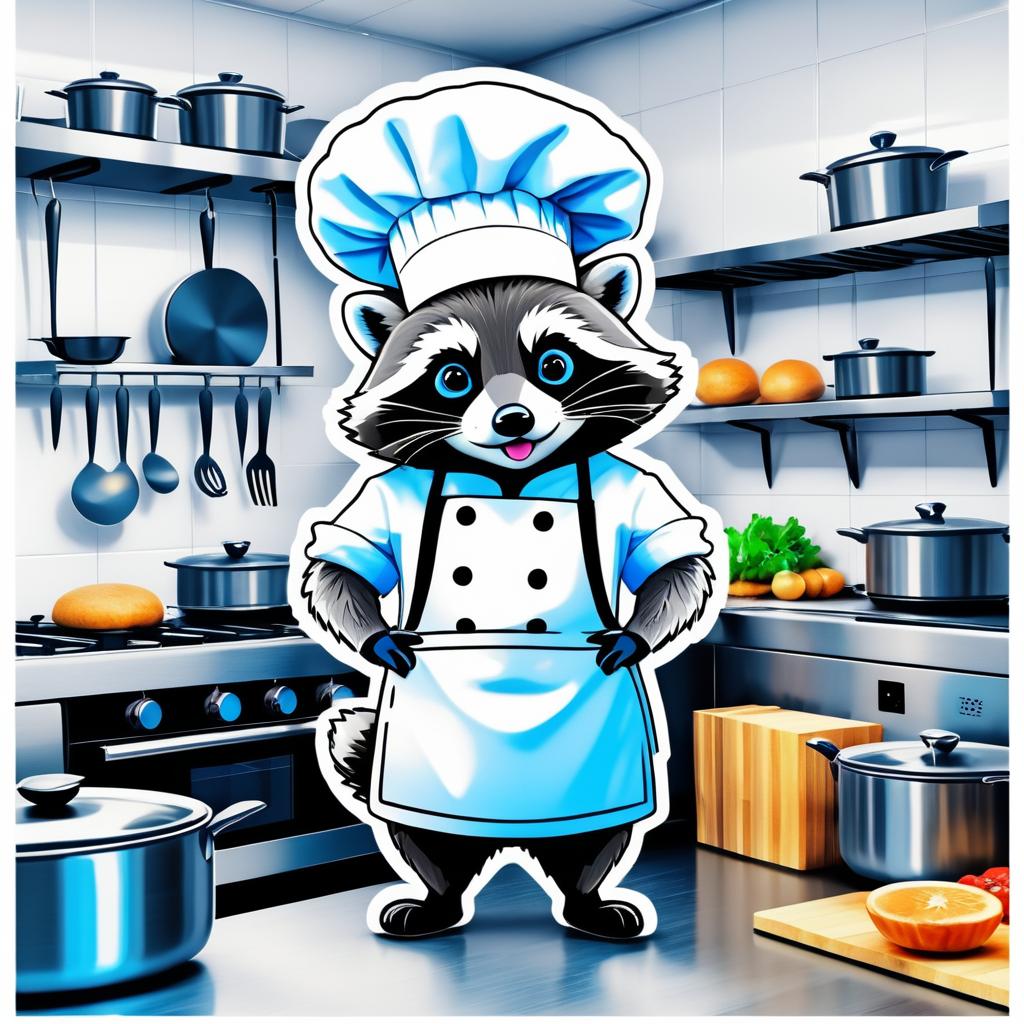 Whimsical Raccoon Chef Sticker Design