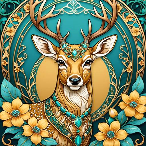 Majestic Deer in Art Nouveau Elegance