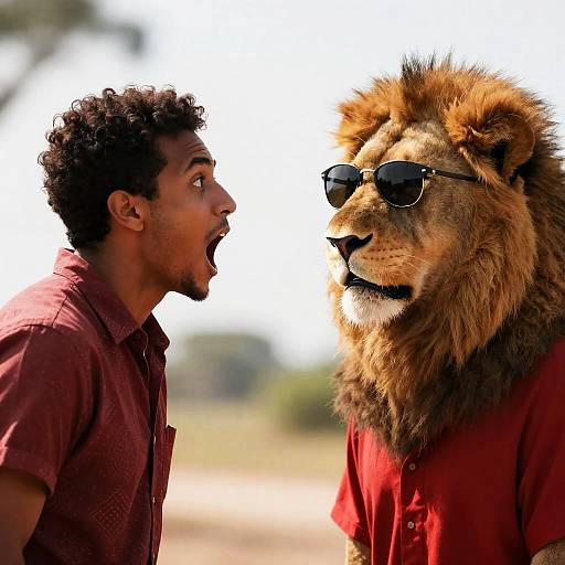 Surprised Man Meets Sunglasses Lion