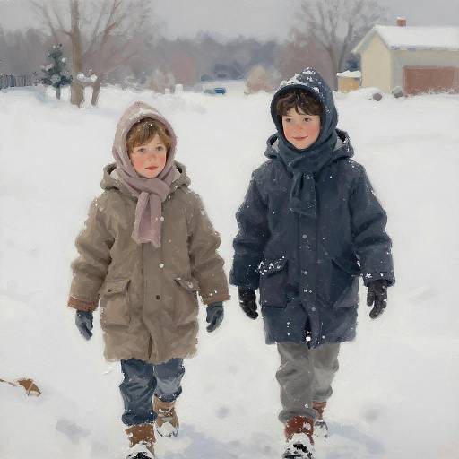 Impressionistic Snowy Stroll with Children
