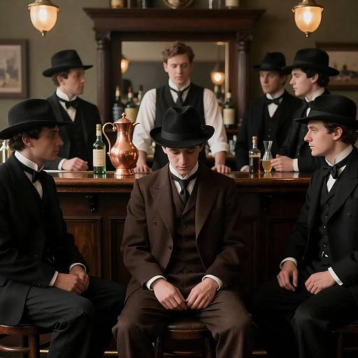Victorian Bar Scene with Men in Attire
