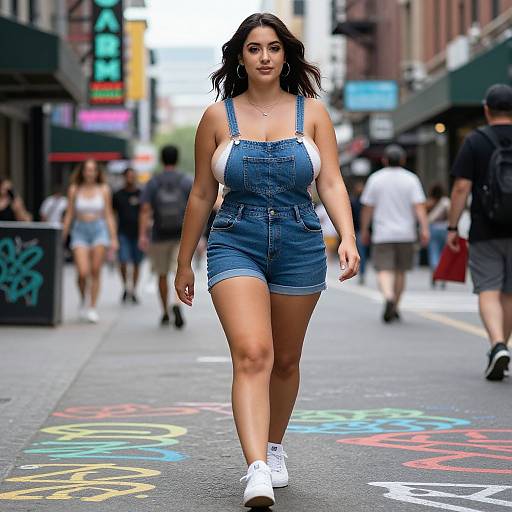 Confident Woman in Denim Overalls