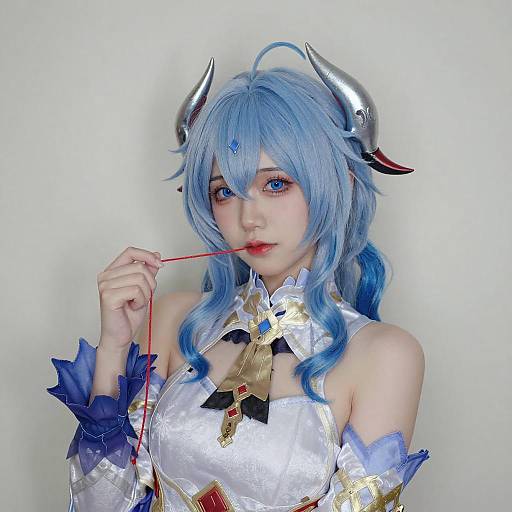 Anime-Inspired Woman in Horned Costume