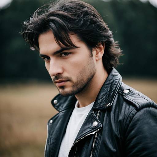 Young Man in Black Leather Jacket
