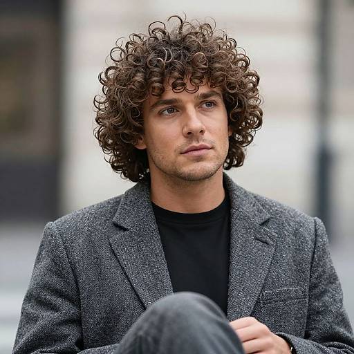 Curly Mullet European Man in Urban Setting