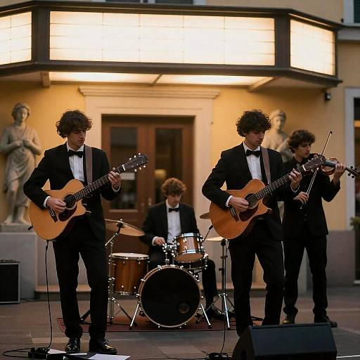 Marquee-Lit Street Quartet in Suits