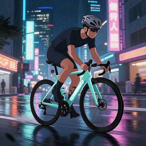 Neon Anime Cyclist in Cityscape