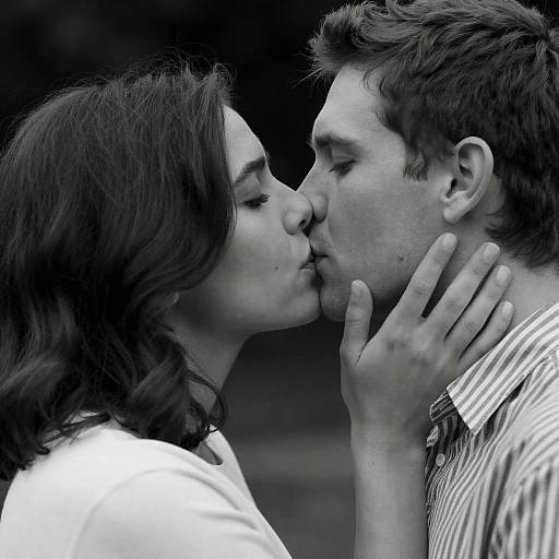 Intimate Black and White Kiss Moment