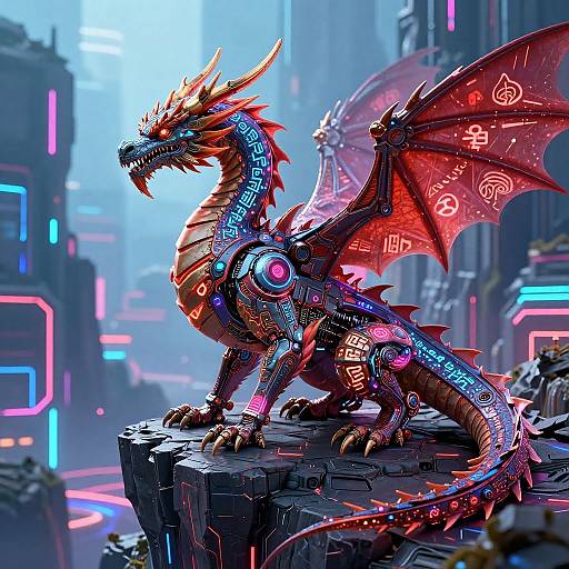 Cybernetic Dragon Over Neon Valley