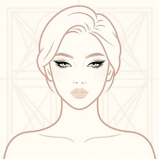 Digital line art portrait of a serene, androgynous person with short, swept-back hair, closed eyes, long eyelashes, and pink lips