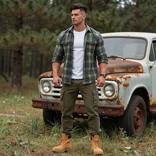 Confident Man in Nature with Truck