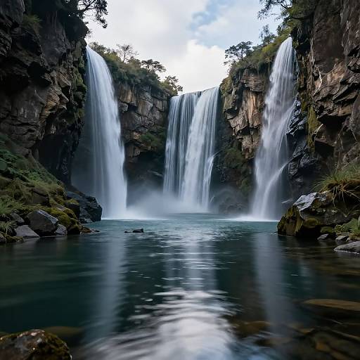 Serene 3D Canyon with Infinite Waterfalls