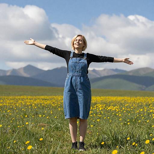 Cheerful Blonde Woman in Meadow
