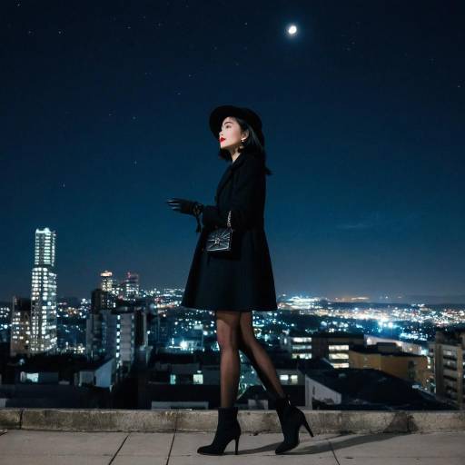 Fashionable woman at night cityscape