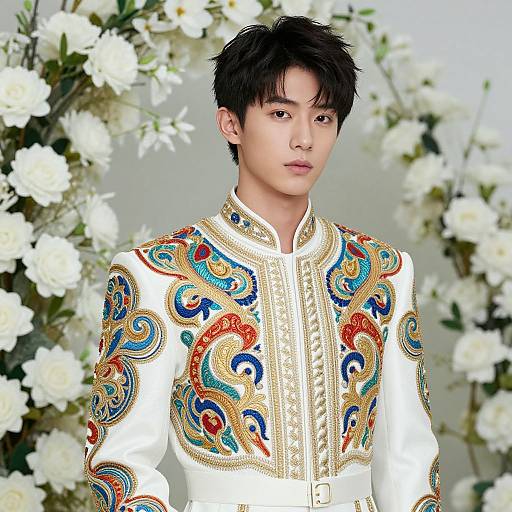Elegant Young Man in Vibrant Royal Attire