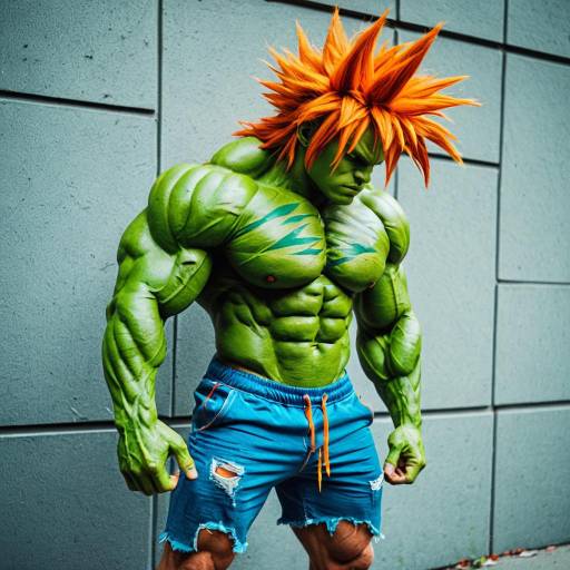 Blanka Cosplay with Muscular Green Body and Orange Hair