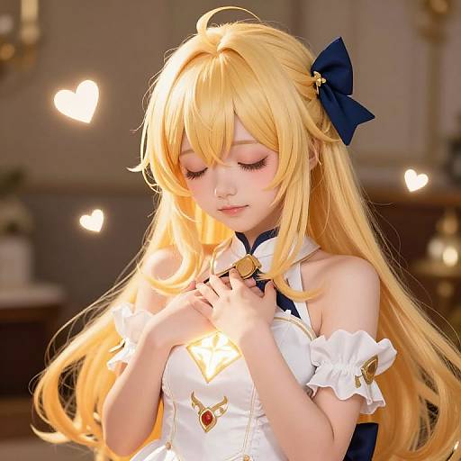 Radiant Anime Girl with Glowing Emblem