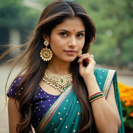 Indian Woman in Traditional Saree with Jewelry