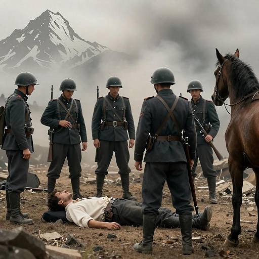 Wartime Poster: Fallen Man Among Soldiers