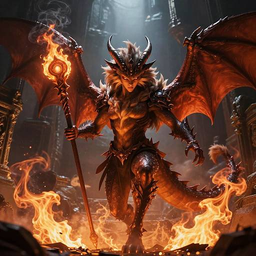 Furry Dragon Girl with Magical Staff