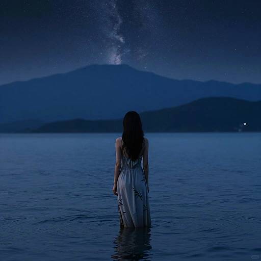 Woman in Calm Waters Under Stars