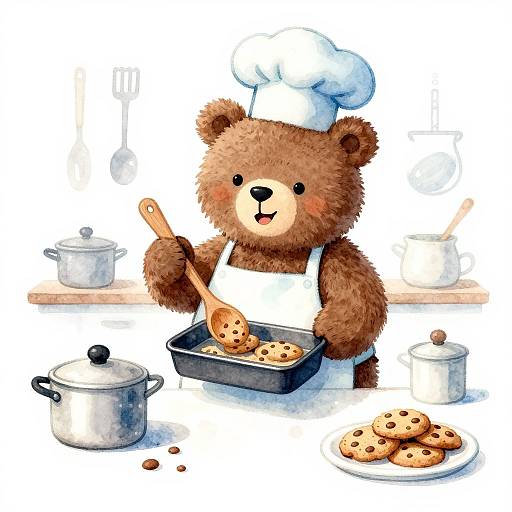 Whimsical Bear Baking Cookies Illustration