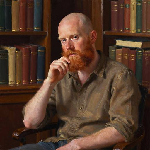 Bald Ginger Man in Cozy Library