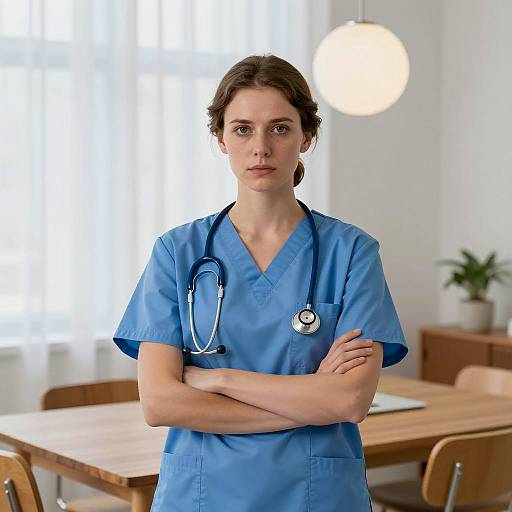 Realistic Nurse in Blue Scrubs Portrait