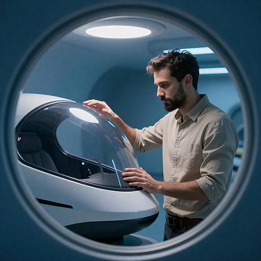 Futuristic Man in a Sci-Fi Tunnel