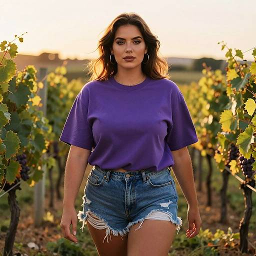Curvy Woman at Vineyard Sunset