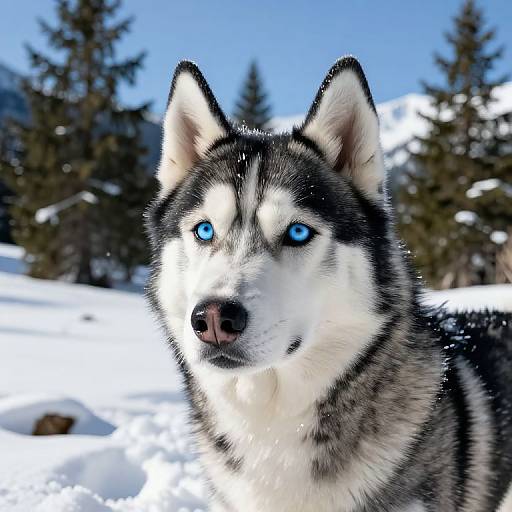Siberian Husky in Snowy Mountain Landscape