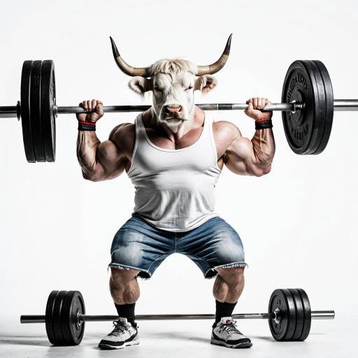 Anthropomorphic Bull Weightlifter Lifting Heavy Barbell