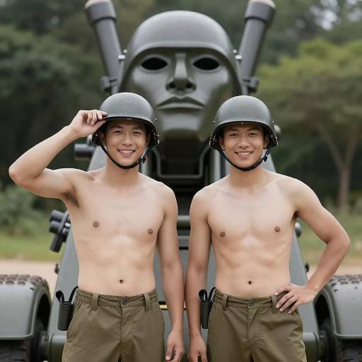 Military Men by Artillery in Nature