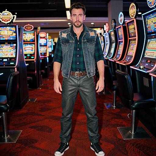 Confident Man in Neon Casino Style