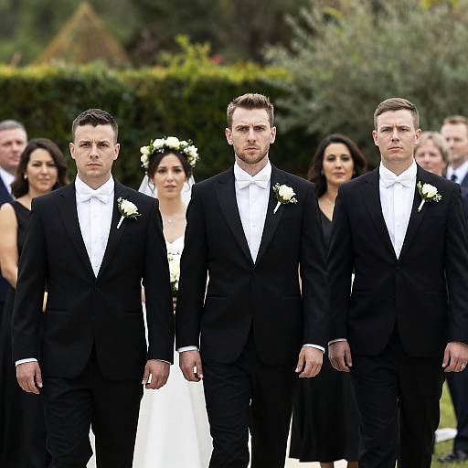 Elegant Wedding Procession with Diverse Expressions