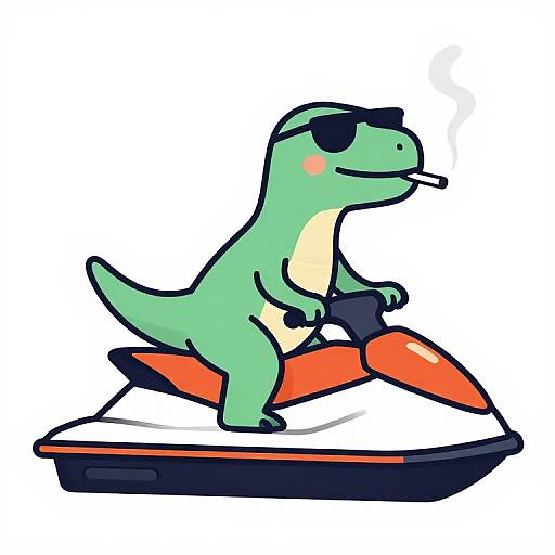 Cool Velociraptor Riding Jetski Cartoon