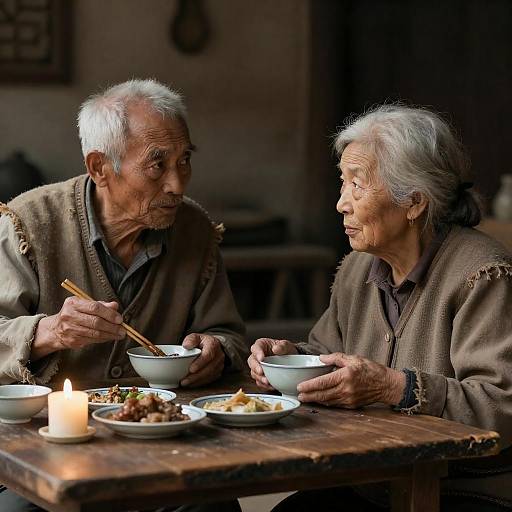 Elderly Couple Sharing a Rustic Meal