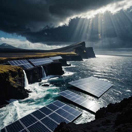 Dramatic Volcanic Plateau with Solar Panels