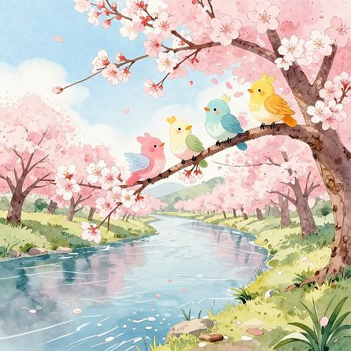 Colorful Frecas on Cherry Blossoms