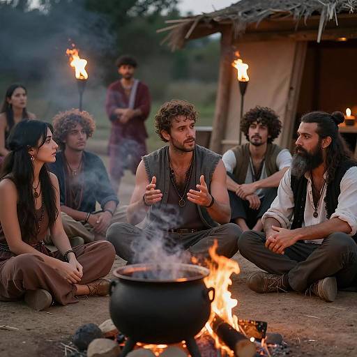 Rustic Gathering by the Evening Fire