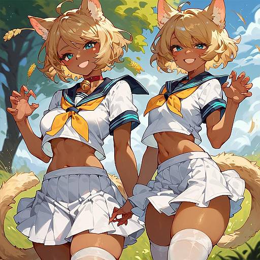 Petite Cat Girl in Summer Wheat Field