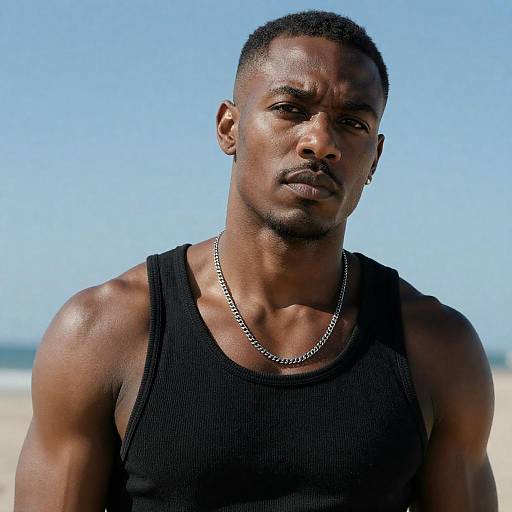 Sunlit Portrait of Muscular Black Man