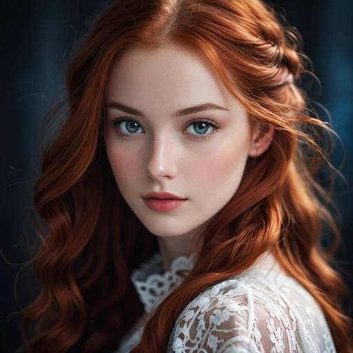 Redhead Woman in White Lace Portrait