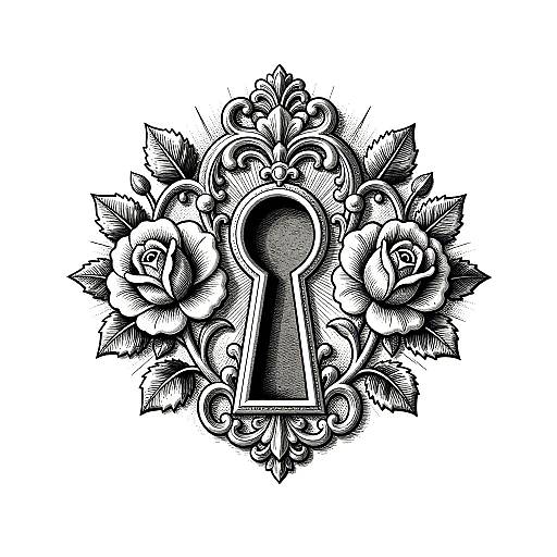 Ornate Symmetrical Keyhole Calf Tattoo