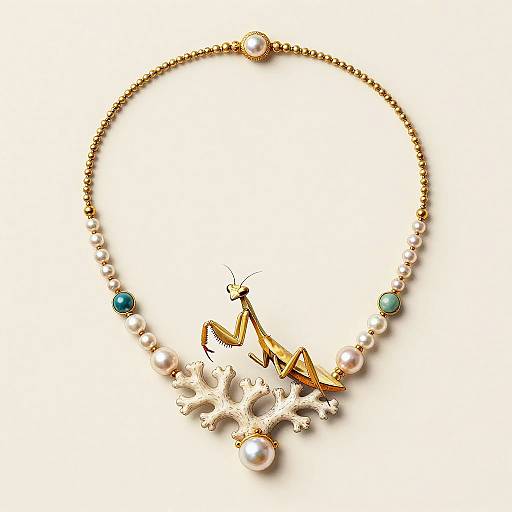 Golden Mantis with Coral Necklace