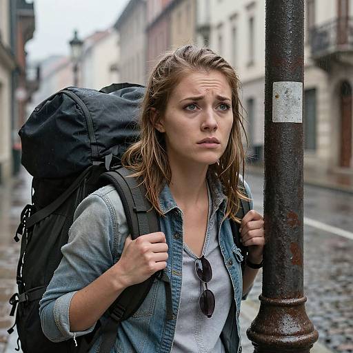 Hyperrealistic Concerned Traveler Woman