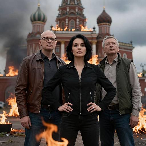 Dramatic Scene of Three Amidst Flames