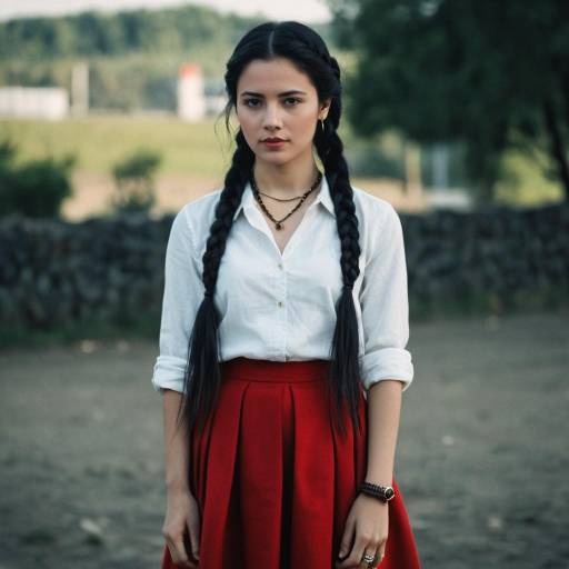 Young Woman with Braided Hair in Red Skirt
